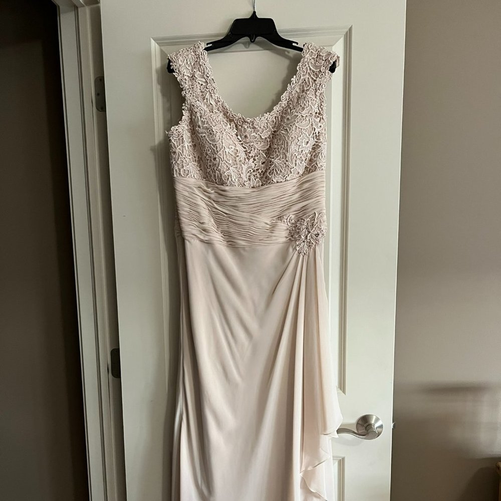 Cameron Black by Mon Cheri Champagne Lace and Chiffon Gown